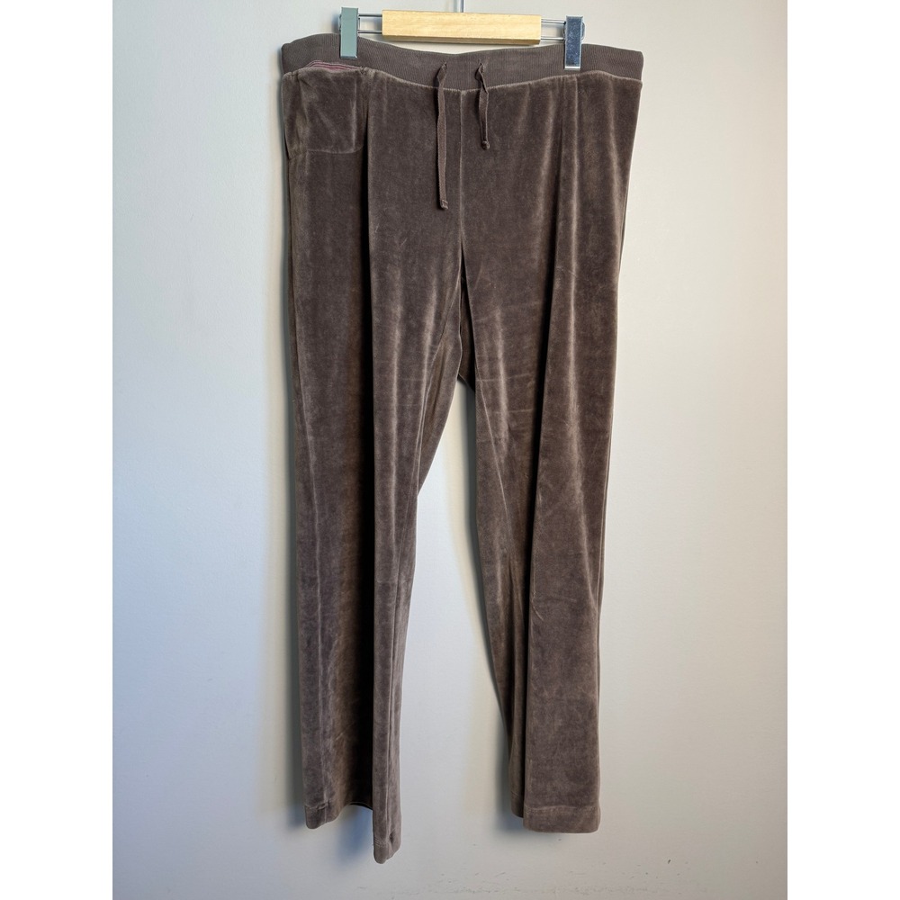 Eddie Bauer Velour Lounge Pants Drawstring Straight Leg Y2K Loungewear Brown L
